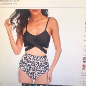 Bikini high waist leopard bottom black top